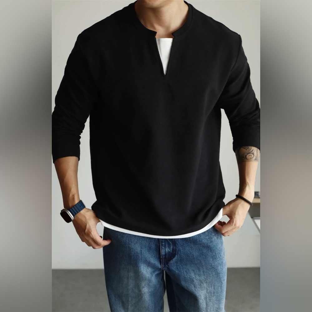 Men’s fake two piece long sleeve Tee